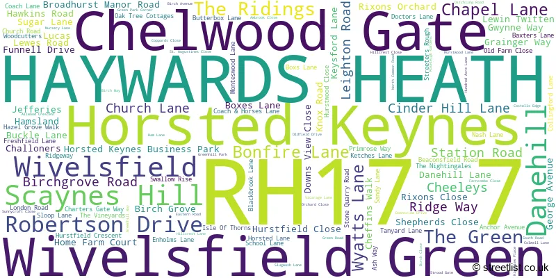 A word cloud for the RH17 7 postcode